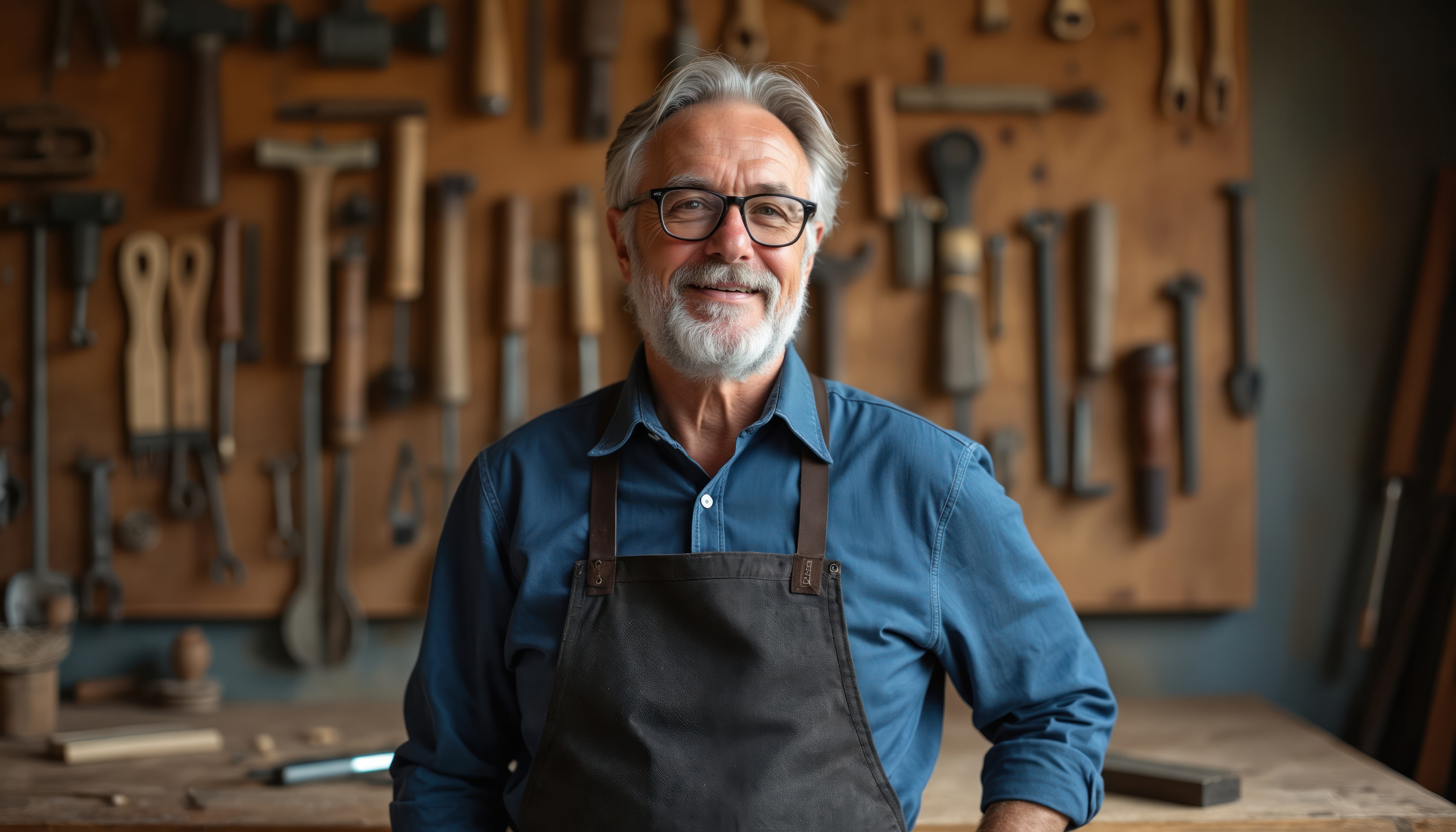 Vakman in werkplaats met gereedschap